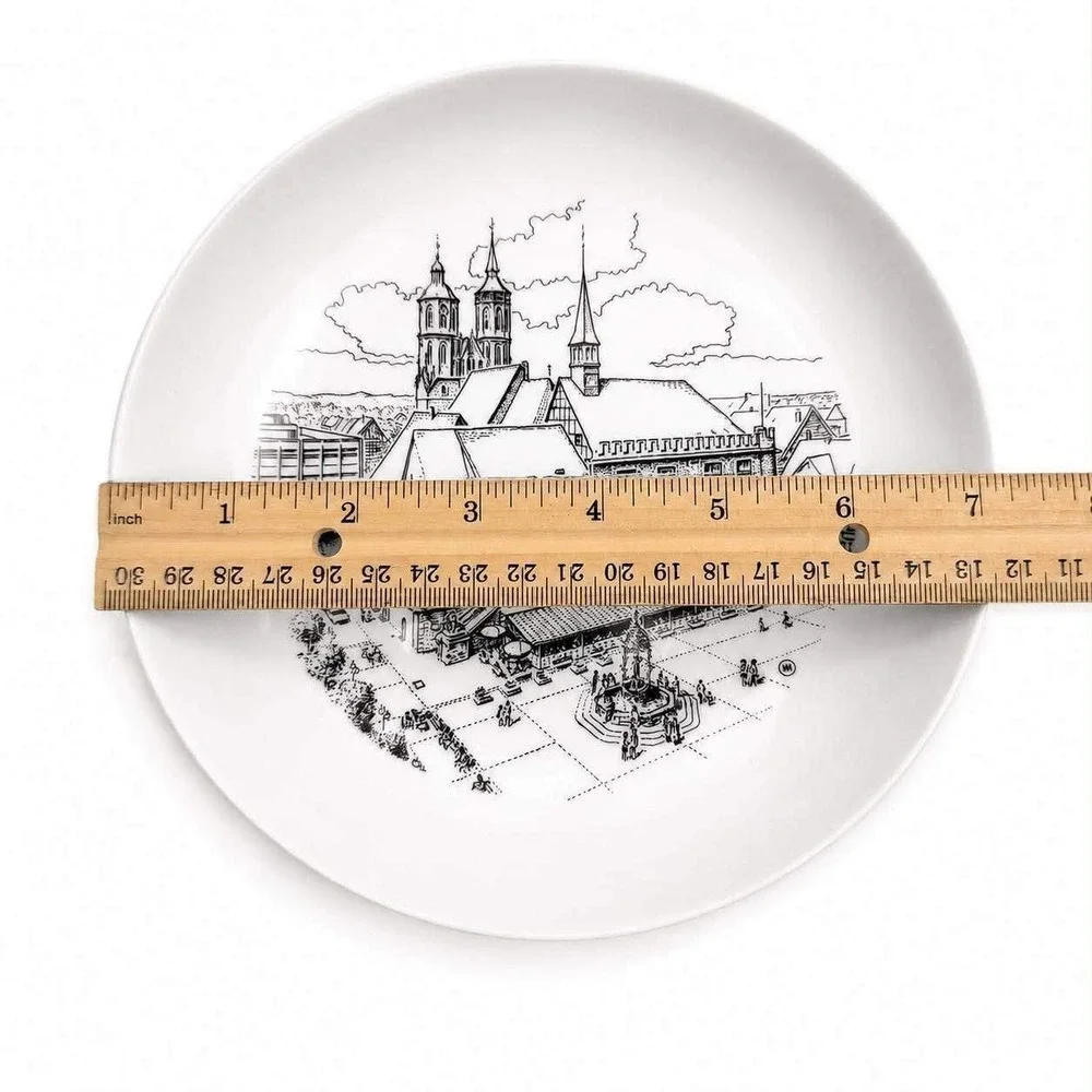 Furstenberg Stadt Gottingen West Germany Porcelain Plate Set 7pc Black White